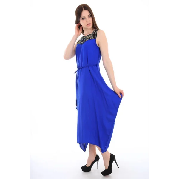 1512 Önü Nakışlı Elbise  Saks