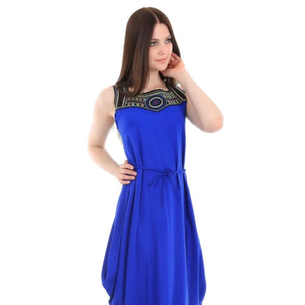 1512 Önü Nakışlı Elbise  Saks