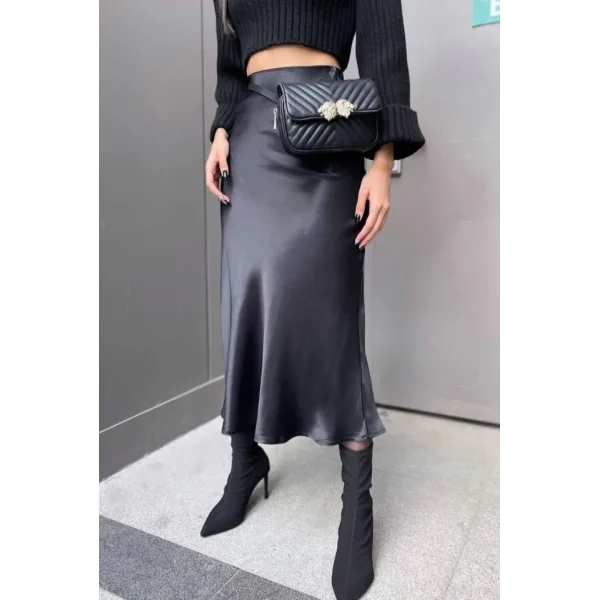 15806 Saten Etek  Siyah