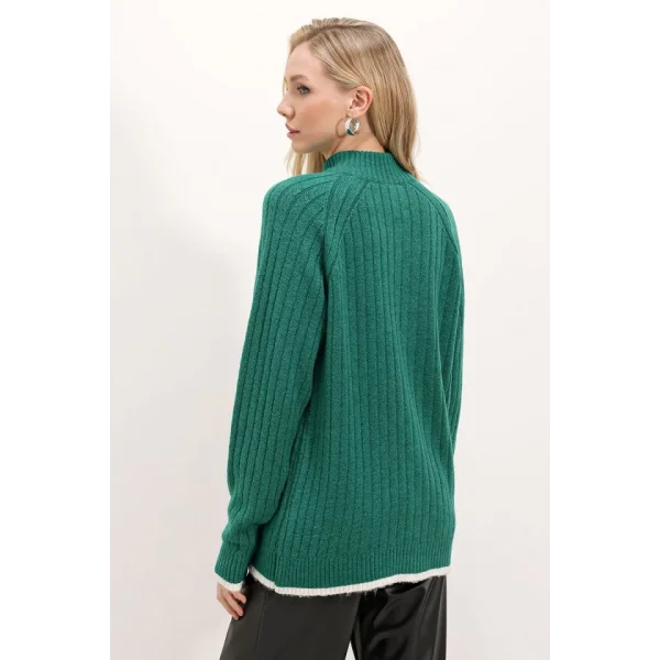 15863 Fermuarlı Triko Hırka - Zümrüt Yeşili