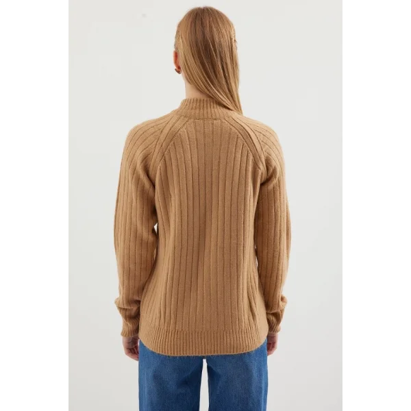 15880 Fermuarlı Triko Hırka - Bisküvi