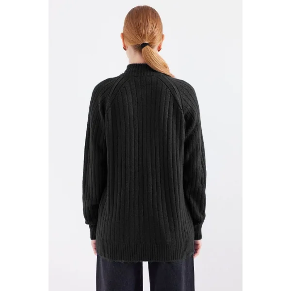 15880 Fermuarlı Triko Hırka - Siyah