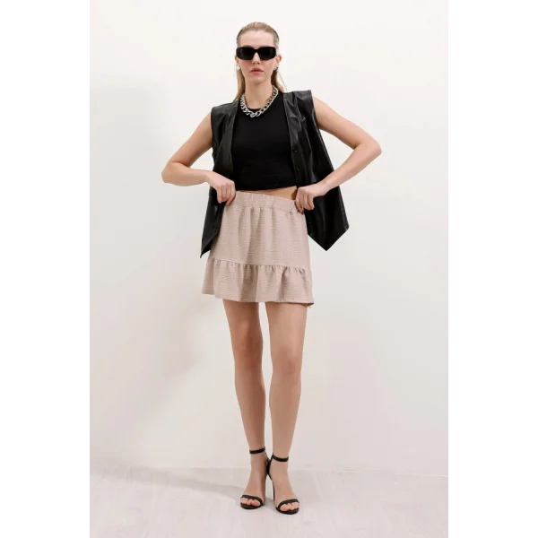1884 Örme Mini Etek  Bej