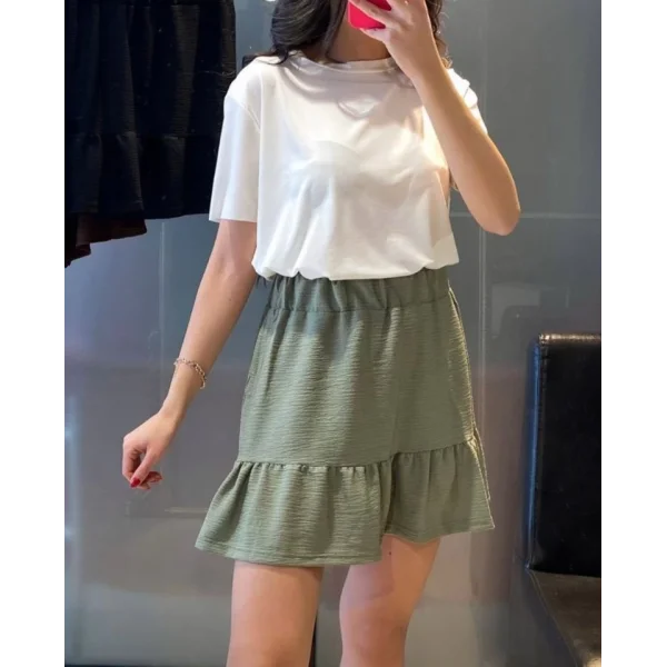 1884 Örme Mini Etek  Çağla