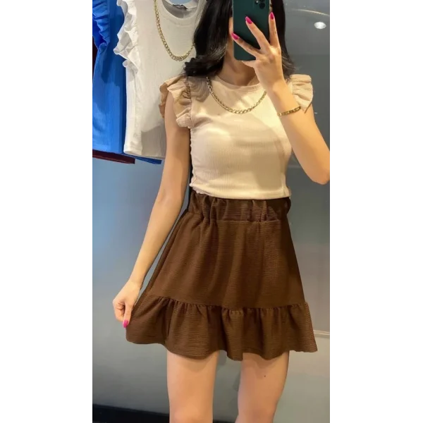 1884 Örme Mini Etek  Kahverengi