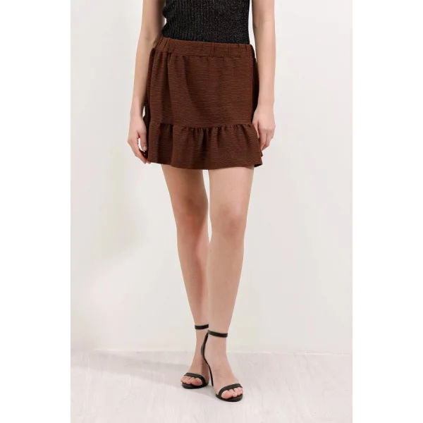 1884 Örme Mini Etek  Kahverengi