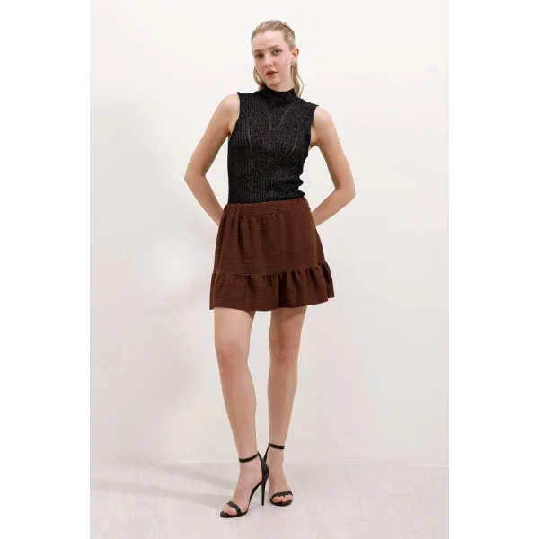 1884 Örme Mini Etek  Kahverengi