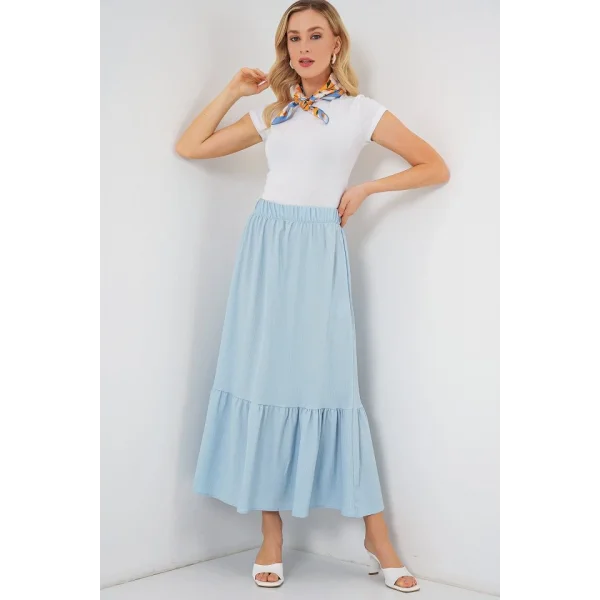 1886 Uzun Örme Etek - Açık Mavi