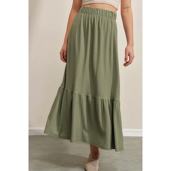 1886 Uzun Örme Etek - Haki