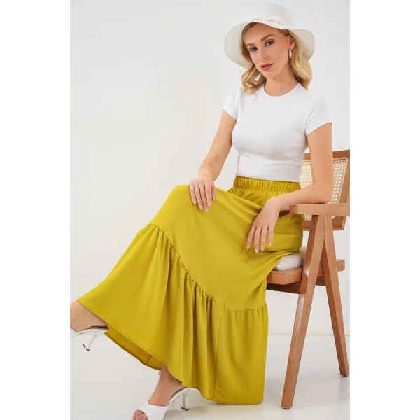 1886 Uzun Örme Etek - Hardal