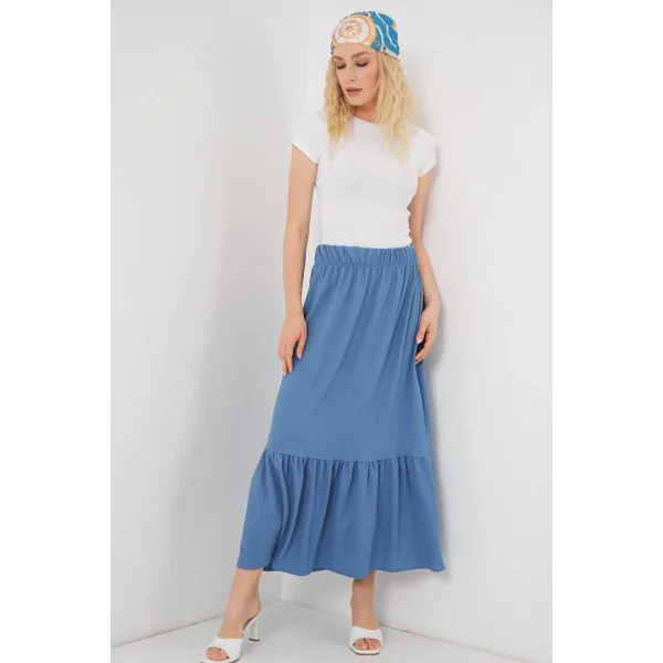 1886 Uzun Örme Etek - İndigo