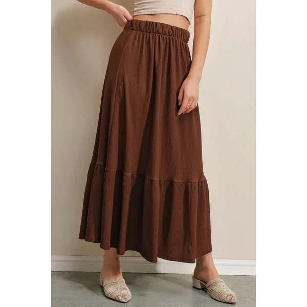 1886 Uzun Örme Etek - Kahverengi