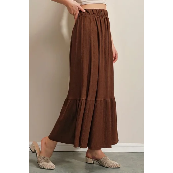 1886 Uzun Örme Etek - Kahverengi
