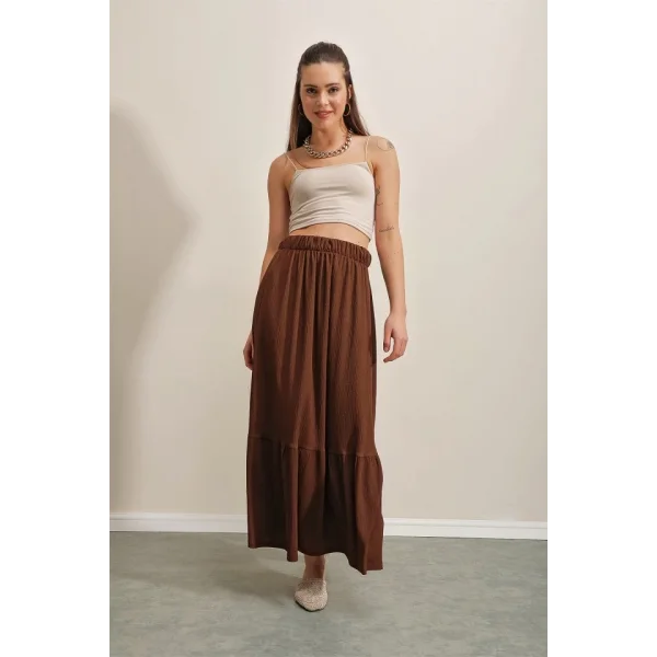 1886 Uzun Örme Etek - Kahverengi