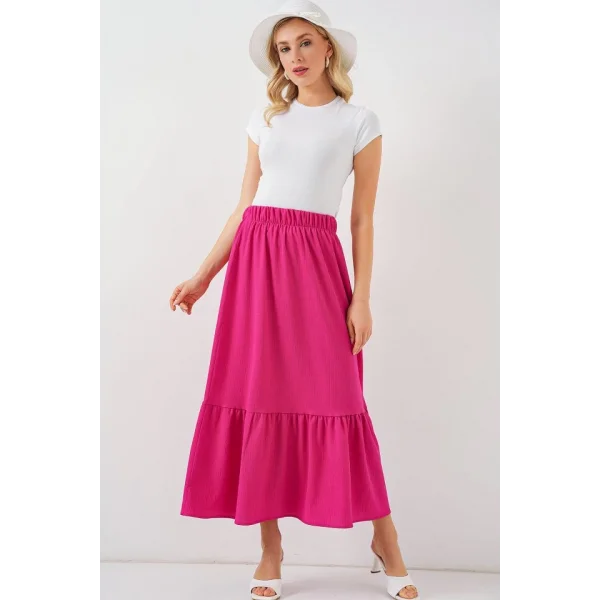 1886 Uzun Örme Etek - Koyu Pembe