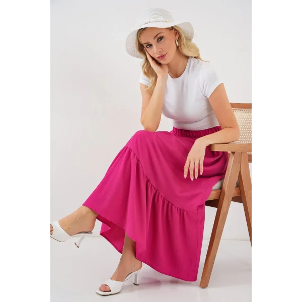 1886 Uzun Örme Etek - Koyu Pembe