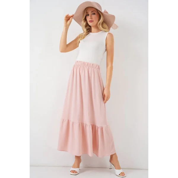 1886 Uzun Örme Etek - Pudra