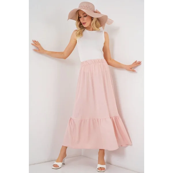 1886 Uzun Örme Etek - Pudra