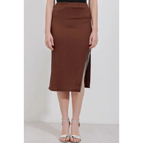 1890 Zincir Detaylı Etek  Kahverengi