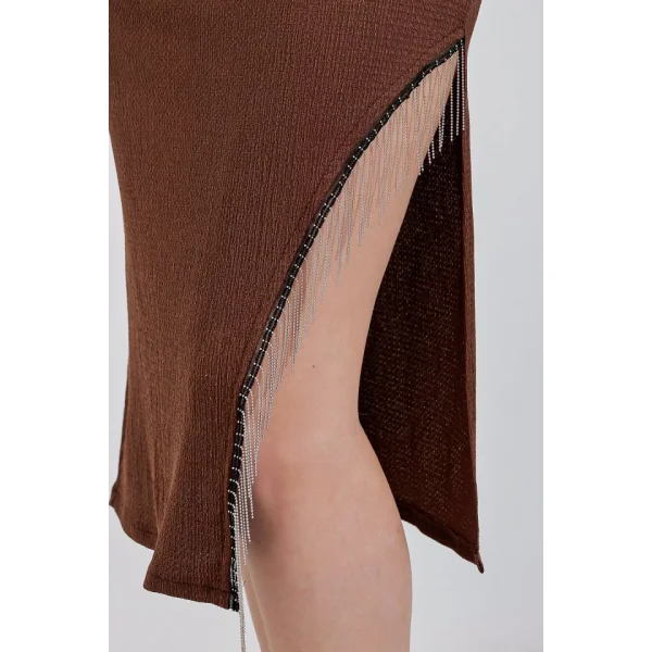 1890 Zincir Detaylı Etek  Kahverengi