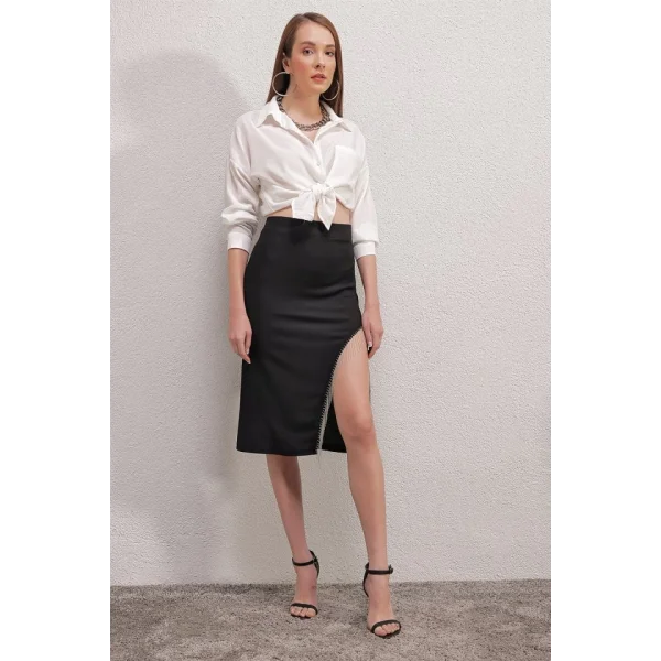 1890 Zincir Detaylı Etek  Siyah