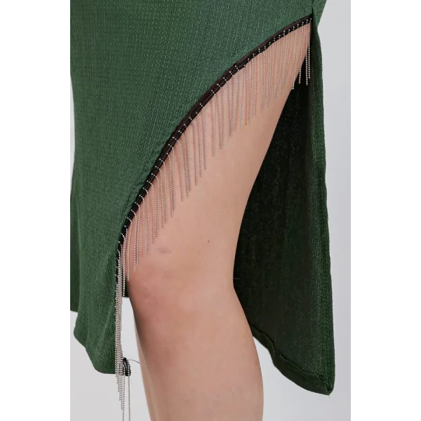 1890 Zincir Detaylı Etek  Zümrüt Yeşili