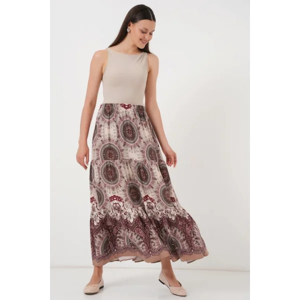1898 Desenli Uzun Etek - Kahverengi
