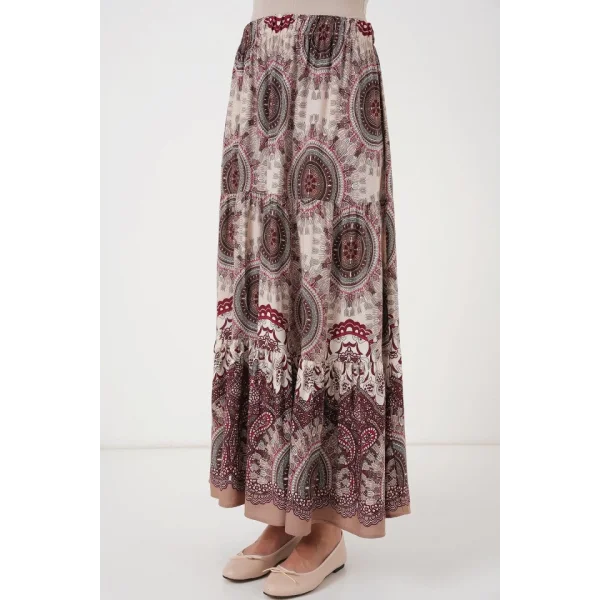 1898 Desenli Uzun Etek - Kahverengi
