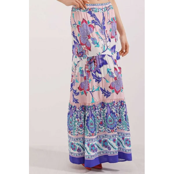 1898 Desenli Uzun Etek  Mor