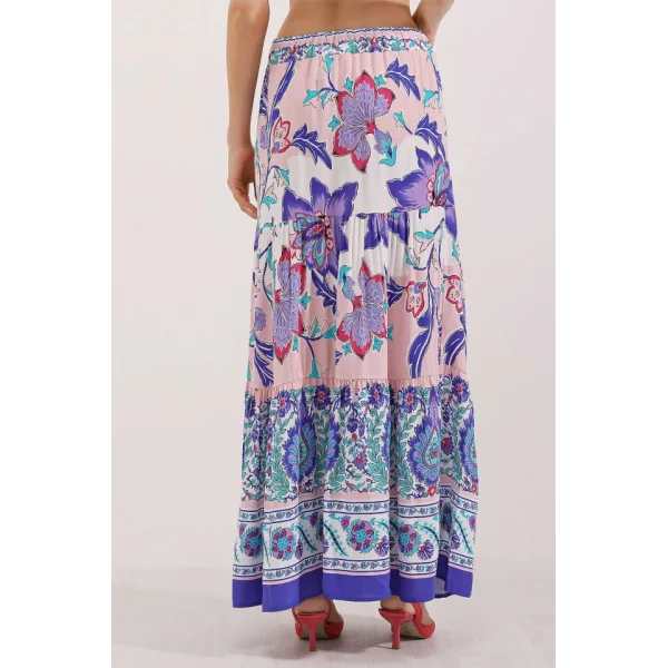 1898 Desenli Uzun Etek  Mor