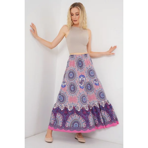 1898 Desenli Uzun Etek - Pembe