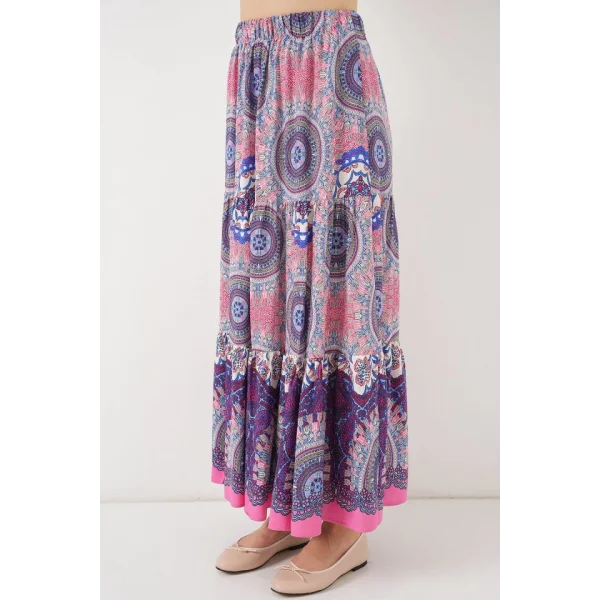 1898 Desenli Uzun Etek - Pembe