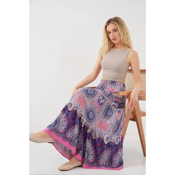 1898 Desenli Uzun Etek - Pembe