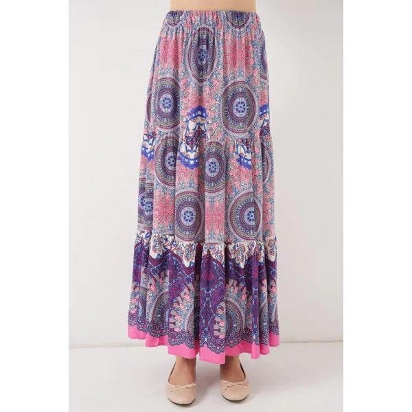 1898 Desenli Uzun Etek - Pembe