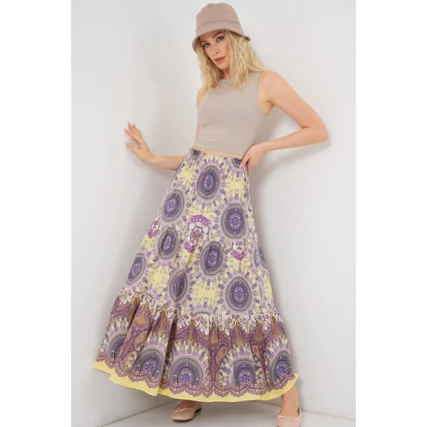 1898 Desenli Uzun Etek - Sarı