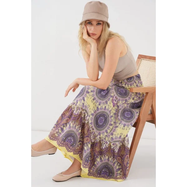 1898 Desenli Uzun Etek - Sarı