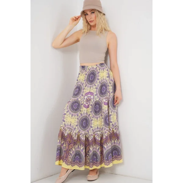 1898 Desenli Uzun Etek - Sarı