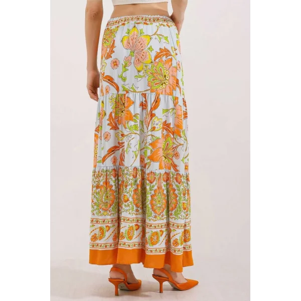 1898 Desenli Uzun Etek - Turuncu