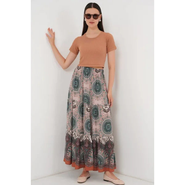 1898 Desenli Uzun Etek - Zümrüt Yeşili