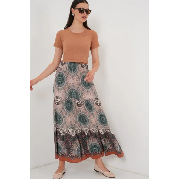 1898 Desenli Uzun Etek - Zümrüt Yeşili