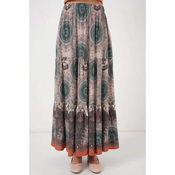 1898 Desenli Uzun Etek - Zümrüt Yeşili