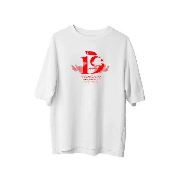 19 Mayıs Unisex Baskılı T-shirt - Beyaz