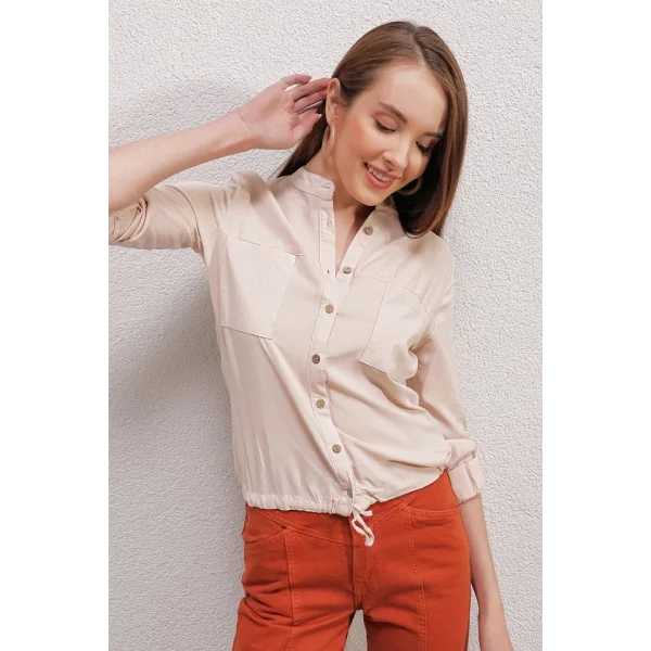 19 ÖNÜ BAĞCIKLI GÖMLEK  Krem