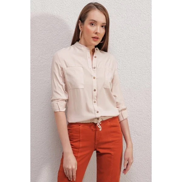 19 ÖNÜ BAĞCIKLI GÖMLEK  Krem