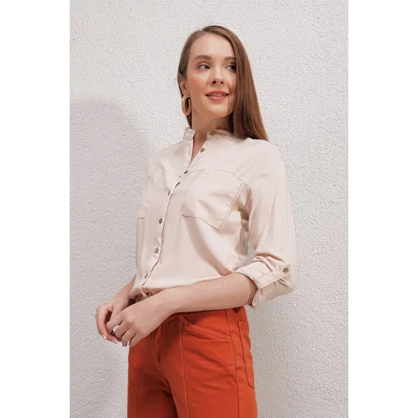 19 ÖNÜ BAĞCIKLI GÖMLEK  Krem