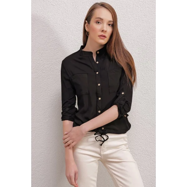 19 ÖNÜ BAĞCIKLI GÖMLEK  Siyah