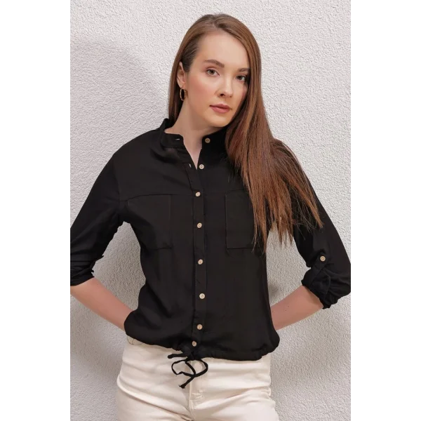 19 ÖNÜ BAĞCIKLI GÖMLEK  Siyah