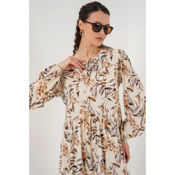 1947 Desenli Uzun Elbise  Bej