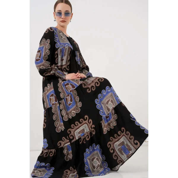 1947 Desenli Uzun Elbise - M. Kahverengi