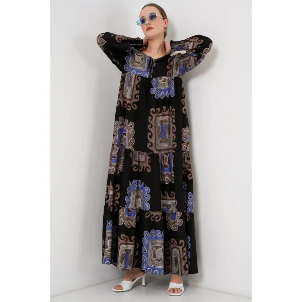 1947 Desenli Uzun Elbise - M. Kahverengi